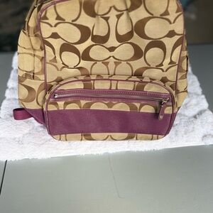 Coach Tan and Purple Backpack